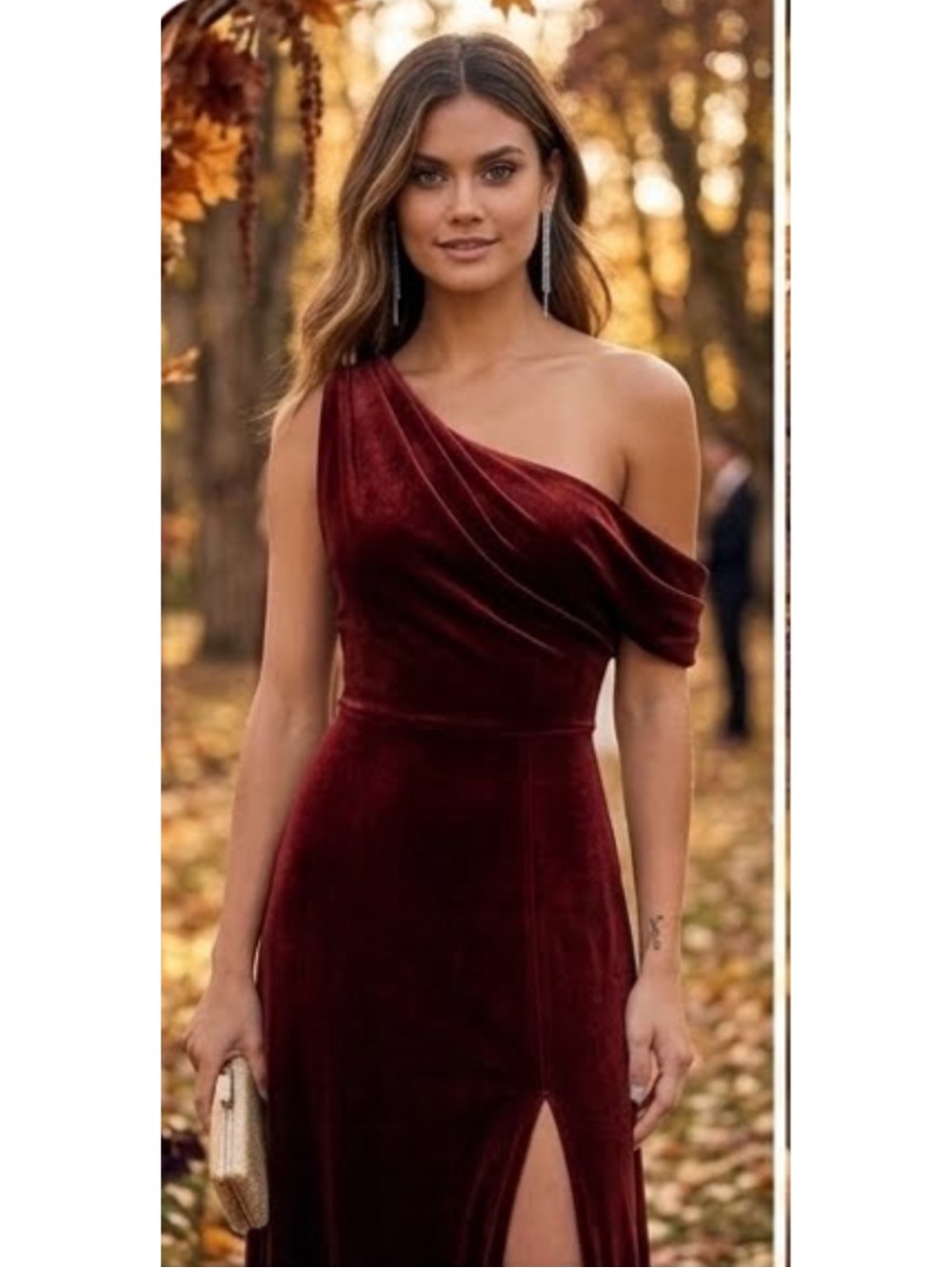 New Lulus Coveted 
Confidence Velvet Evening Gown in Deep Burgundy Sz XS - Picture 11 of 12